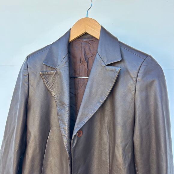 Vintage 90s Y2K Italian Leather Blazer Jacket Chocolate Brown 42 Size 8 Tailored - Picture 6 of 11